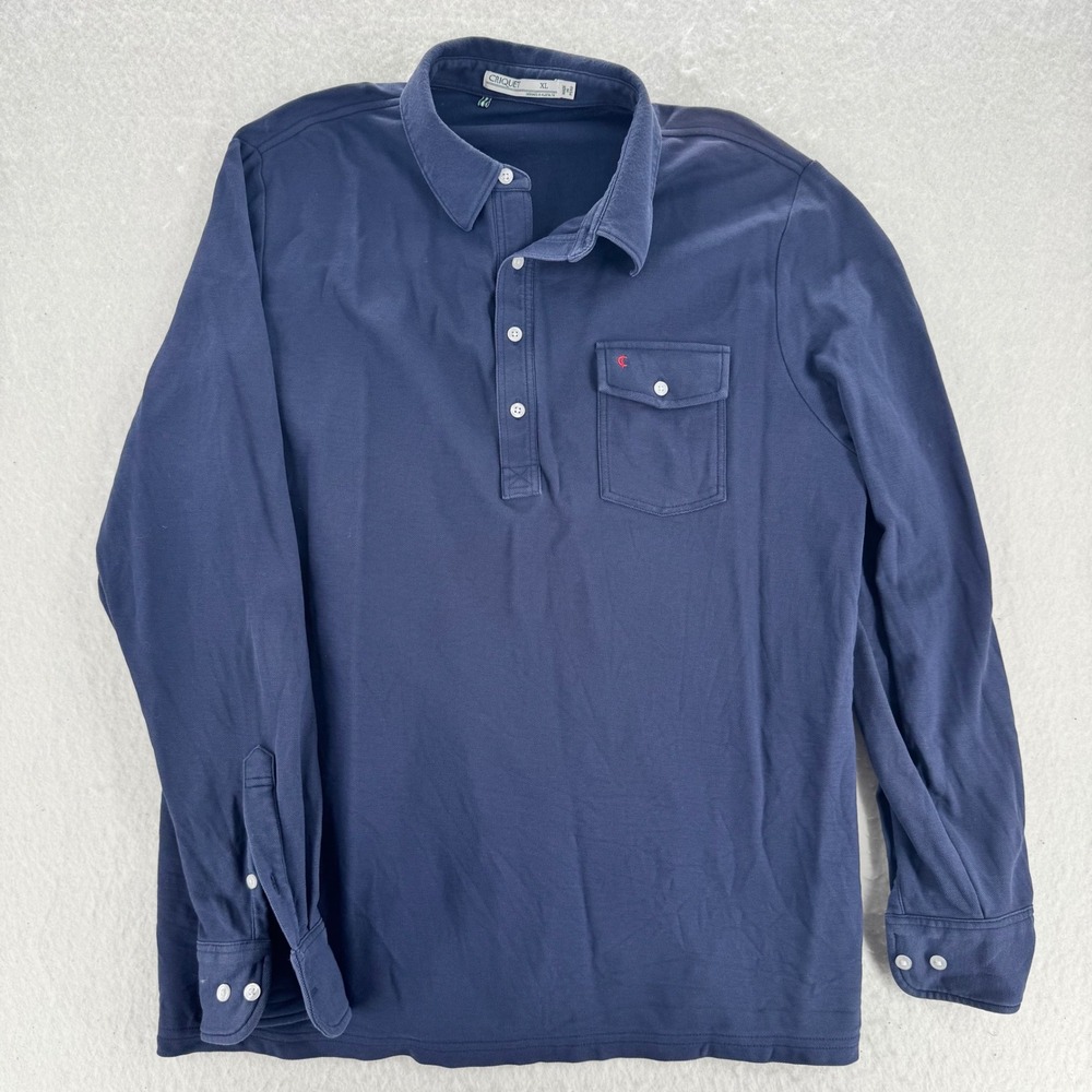Criquet - Long Sleeve Pima Cotton Polo Shirt - Navy Blue - XL - Mens